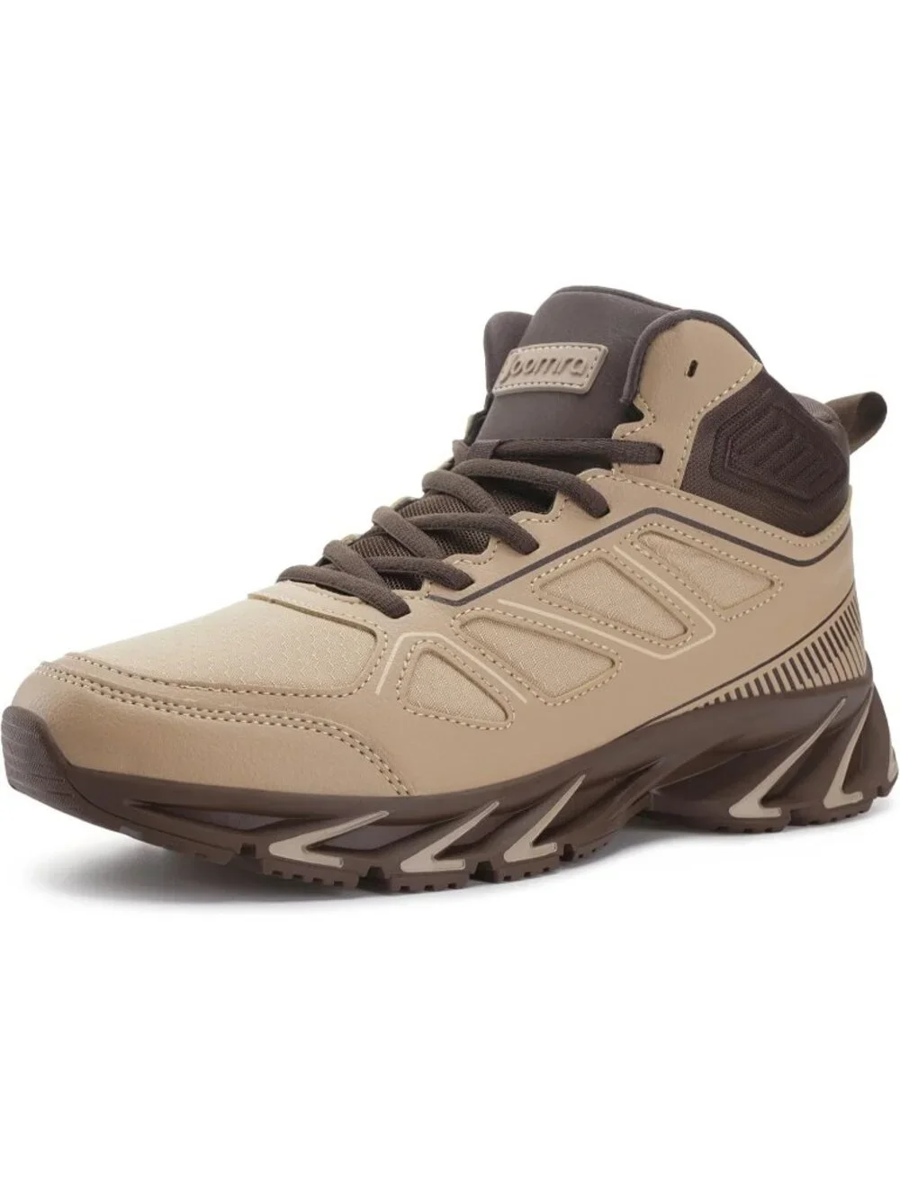 Joomra Mens Khaki Brown Rubber Leather High Top Athletic Inspire Lace Up Sneaker
